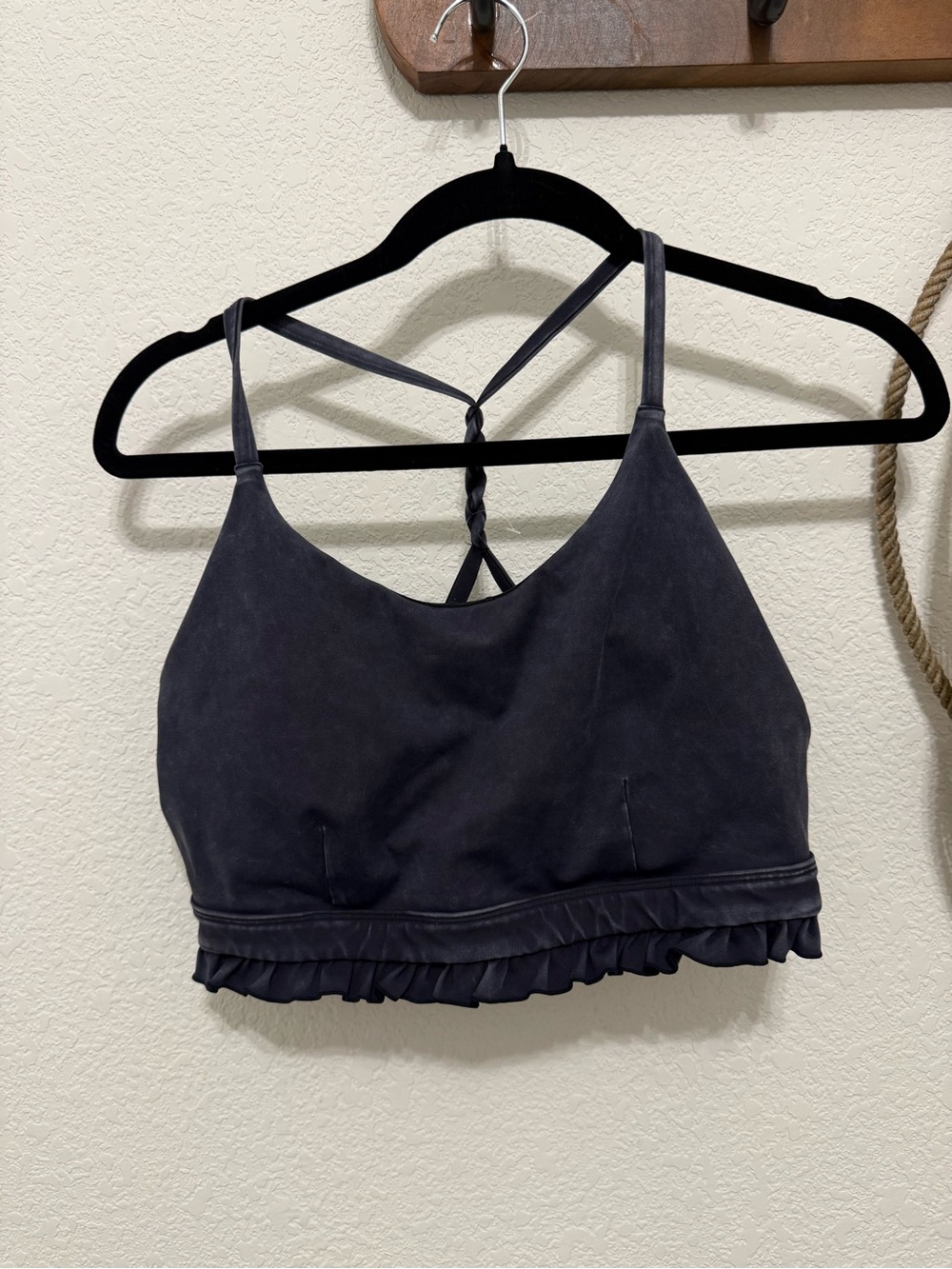 JoyLab Strappy Ruffle Sports Bra - Mineral Wash Black / Storm Gray - Size L